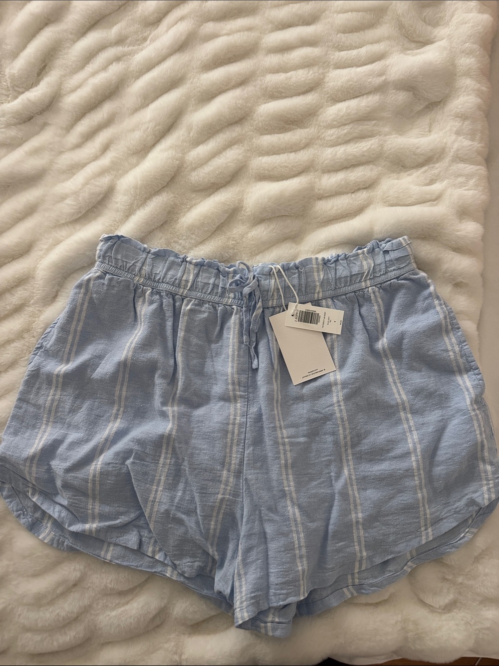 Light Blue Striped Women's Drawstring Athletic Shorts